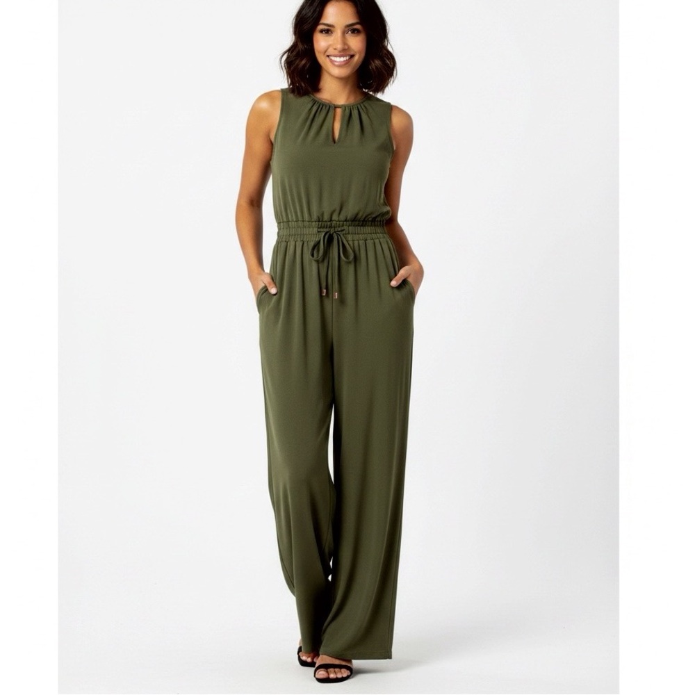 New Tahari Wide Leg Jumpsuit Palazzo Olive Green Size 2 Nwt Summer